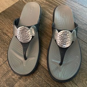 CROCS Dual Comfort Sandals, Navy Blue & Silver